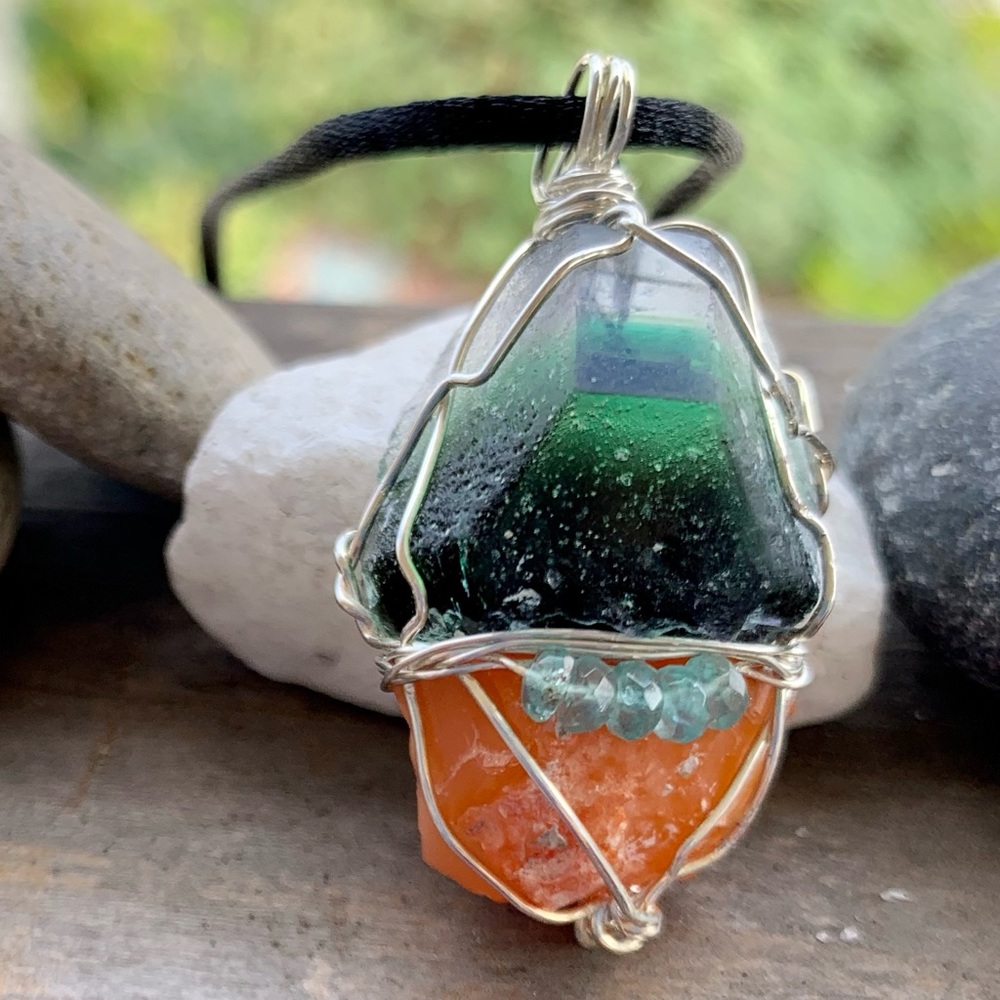 Forest Fluorite, Fire Opal & Apatite Bead Necklace - Picture 13 of 14